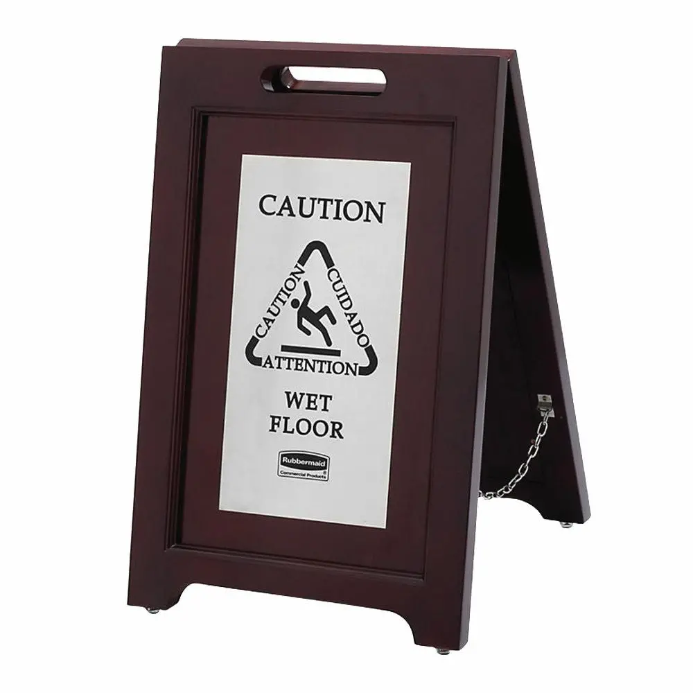 Rubbermaid Executive Wooden M-Lingual Caution Sign, 2Sided 1