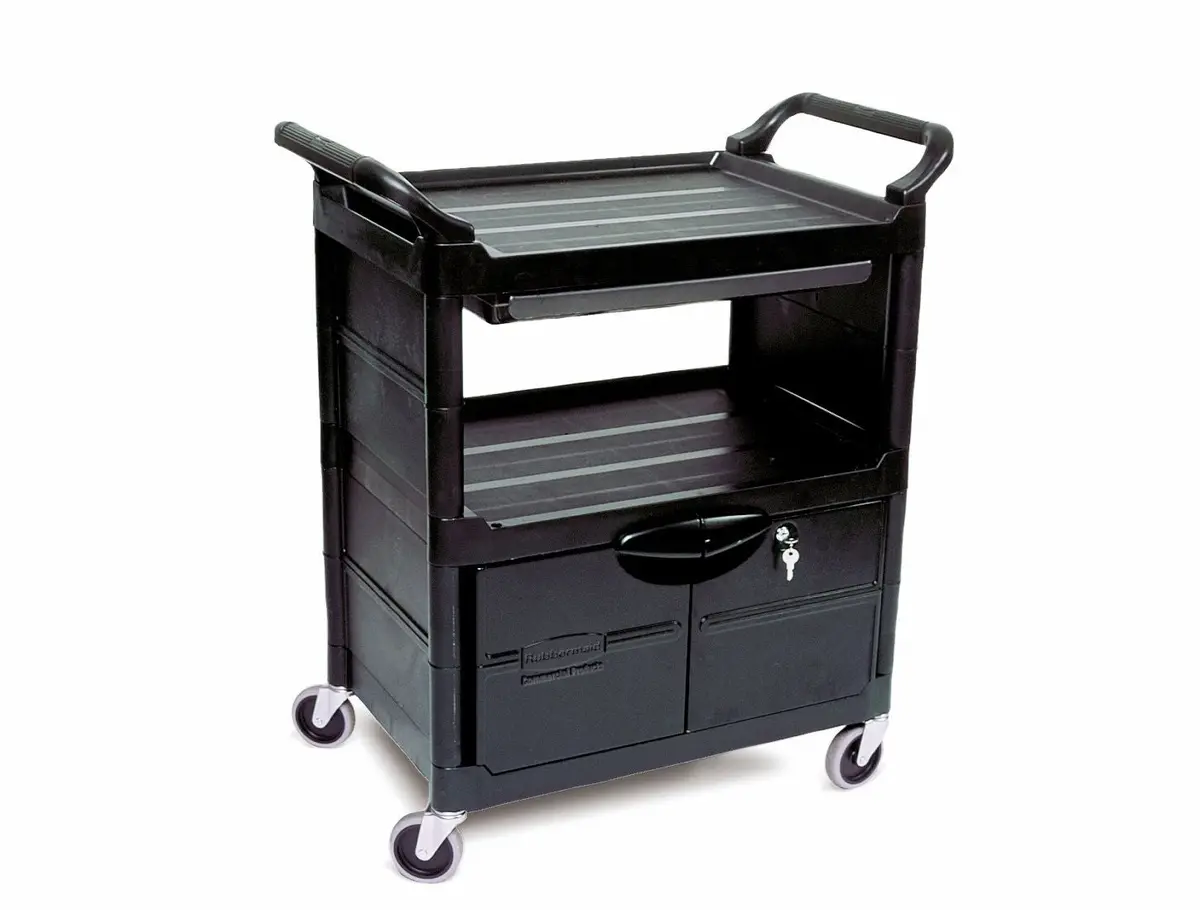 Rubbermaid Utility Cart W/Lockable Doors,Sliding Drawer &4" Swivel Casters 1