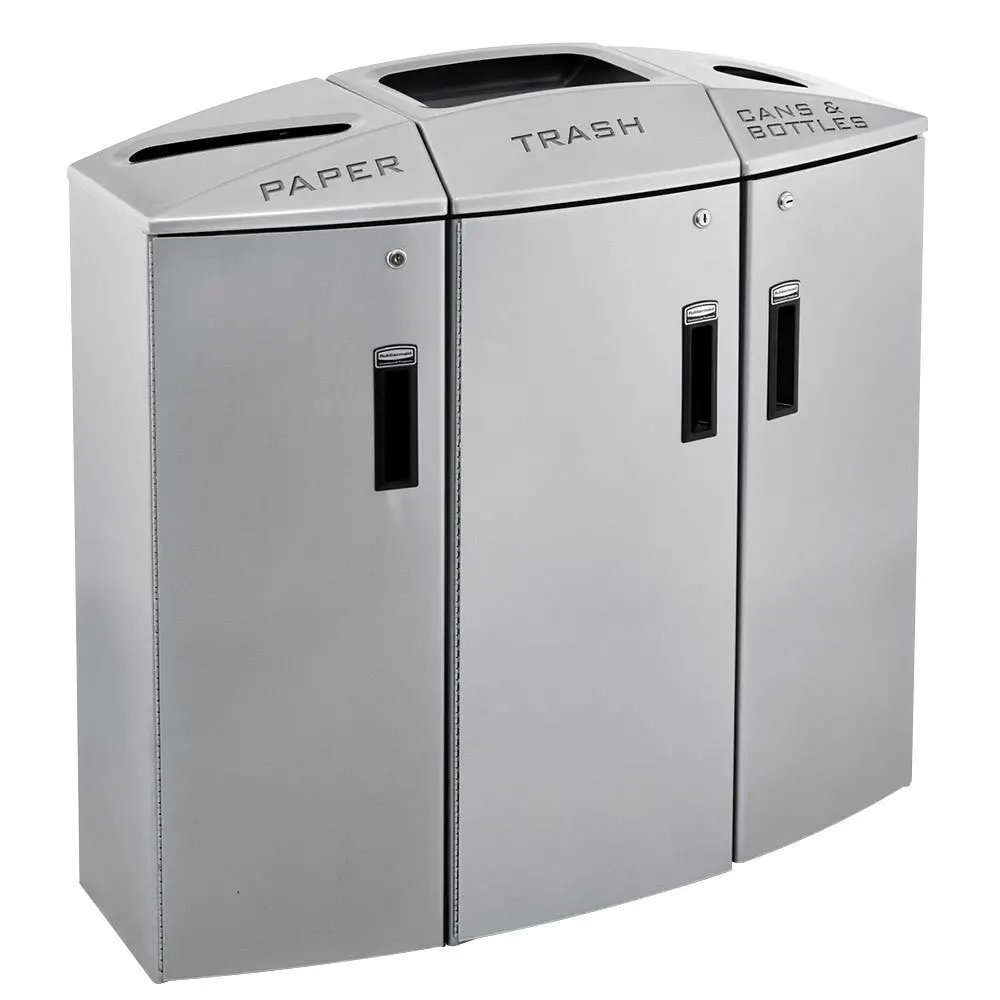 Rubbermaid 3-Stream 1X22gal,2X12gal Paper/Trash/Can & Bottles Non-Lockin 1