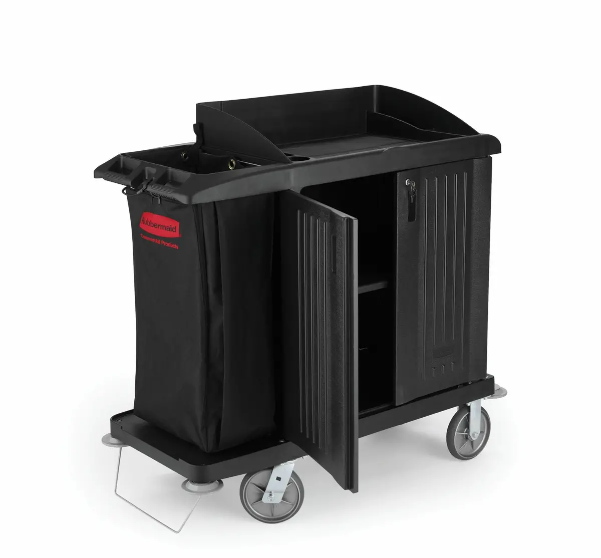 Rubbermaid Compact Cart W/Door, Vinyl Bag, Bumper & Vacuum Holder Black 1