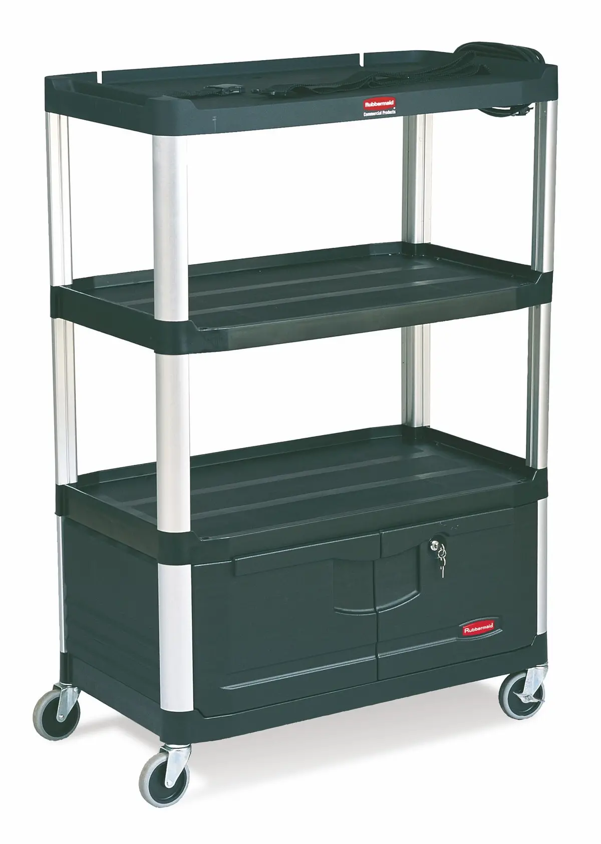Rubbermaid Audio-Visual Cart 4-Shelves W/Cabinet &Casters 36½X20x48" Black 1