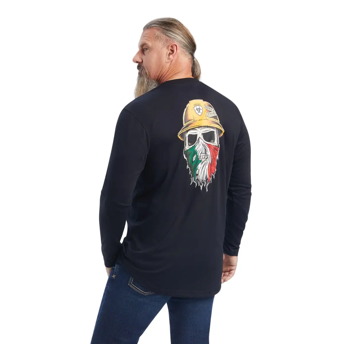 Rebar Workman Born For This  T-Shirt Long Sleeve, Black/Mexico Flag 1