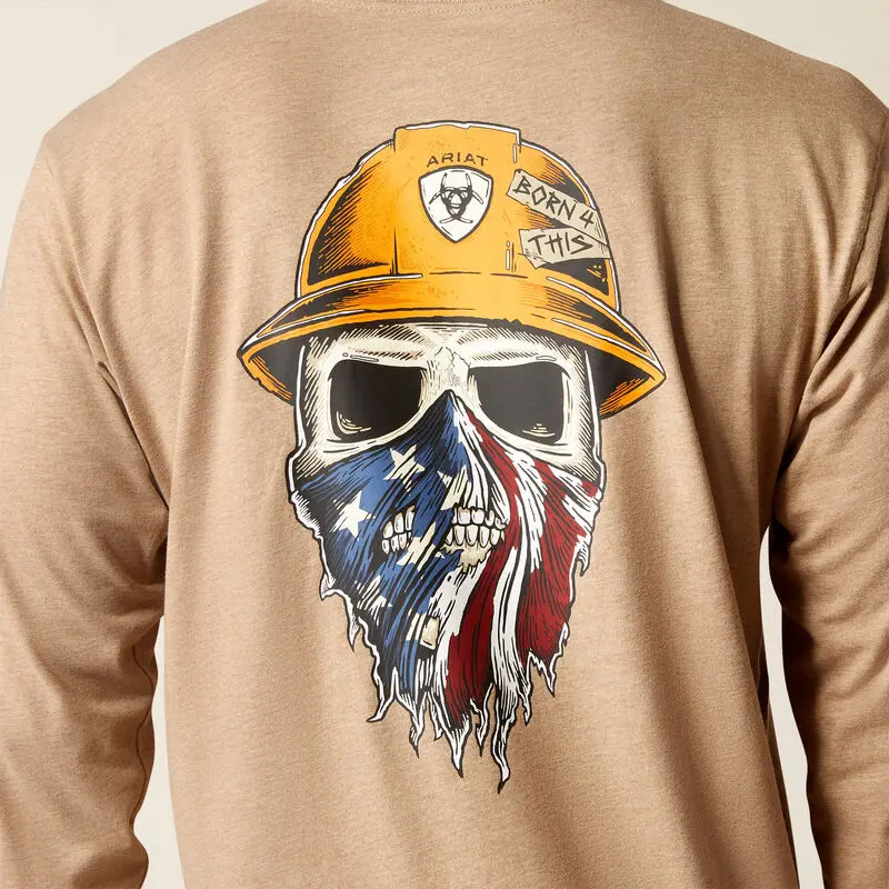Rebar Workman Born For This T-Shirt Long Sleeve - Oatmeal Heather 4