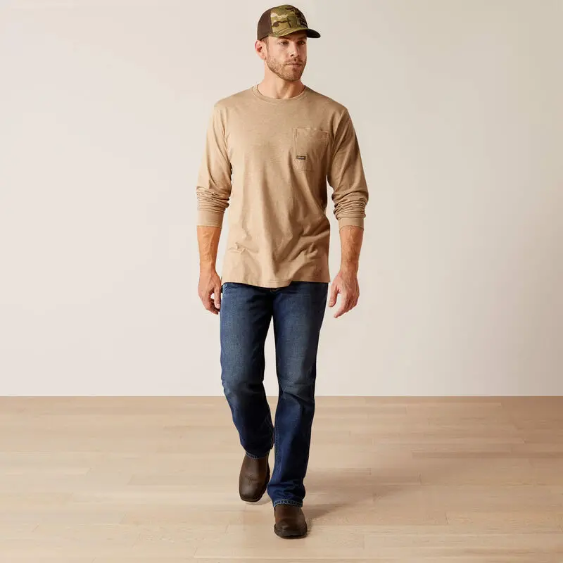 Rebar Workman Born For This T-Shirt Long Sleeve - Oatmeal Heather 3