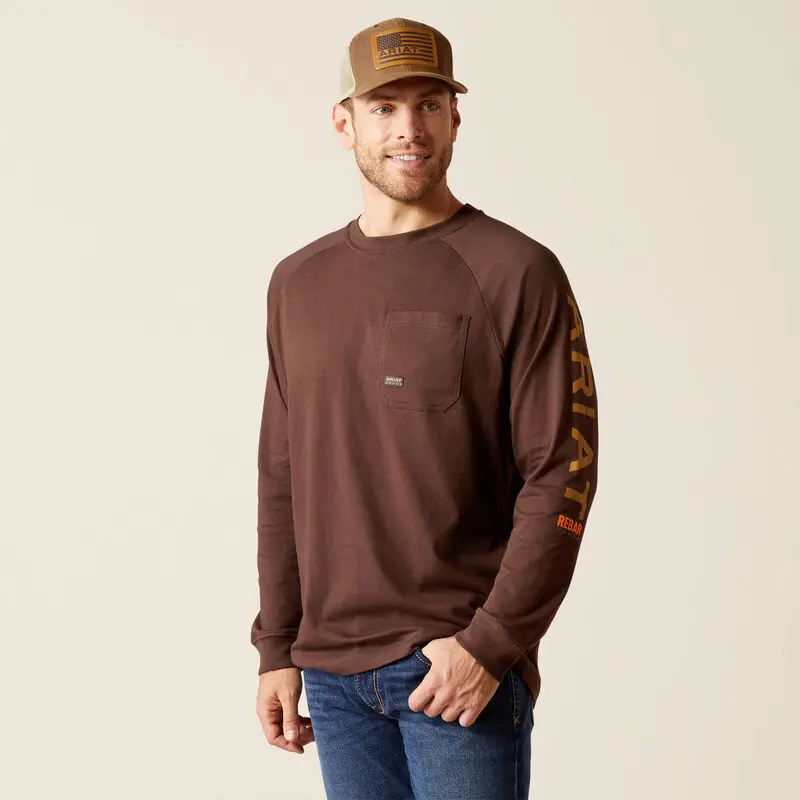 Rebar Cotton Strong Graphic T-Shirt Long Sleeve - Coffee Bean/Golden Brown 1