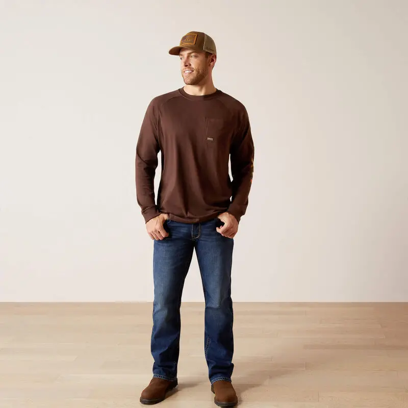 Rebar Cotton Strong Graphic T-Shirt Long Sleeve - Coffee Bean/Golden Brown 3