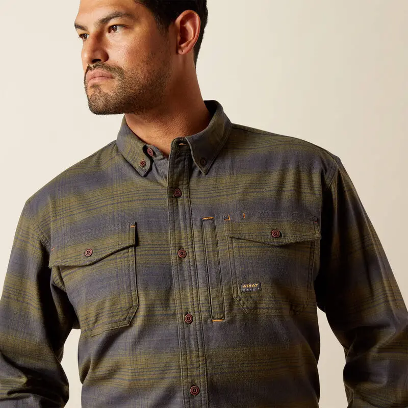 Flannel Durastretch Work Shirt Ls- Burnt Olive 3