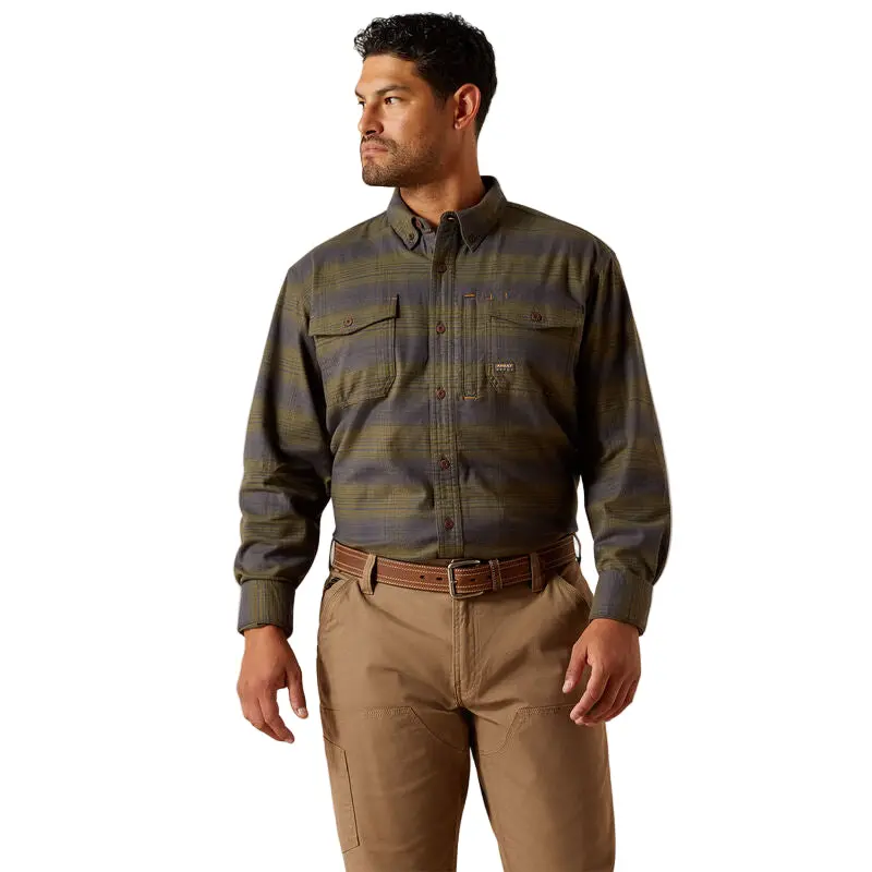 Flannel Durastretch Work Shirt Ls- Burnt Olive 1