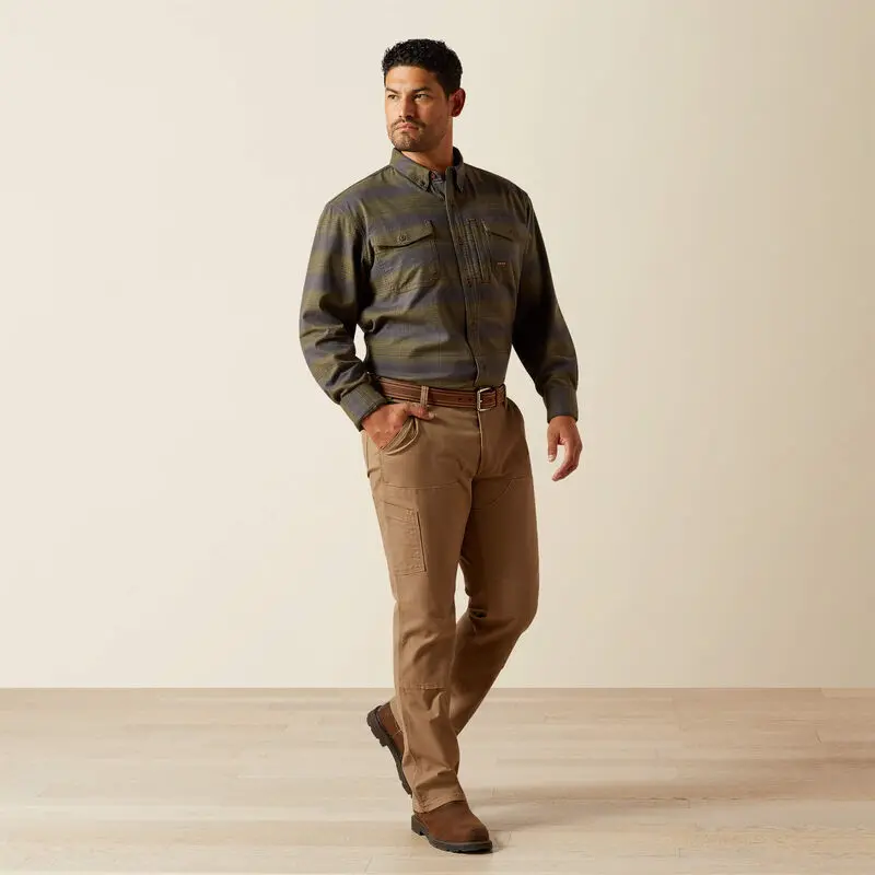 Flannel Durastretch Work Shirt Ls- Burnt Olive 4