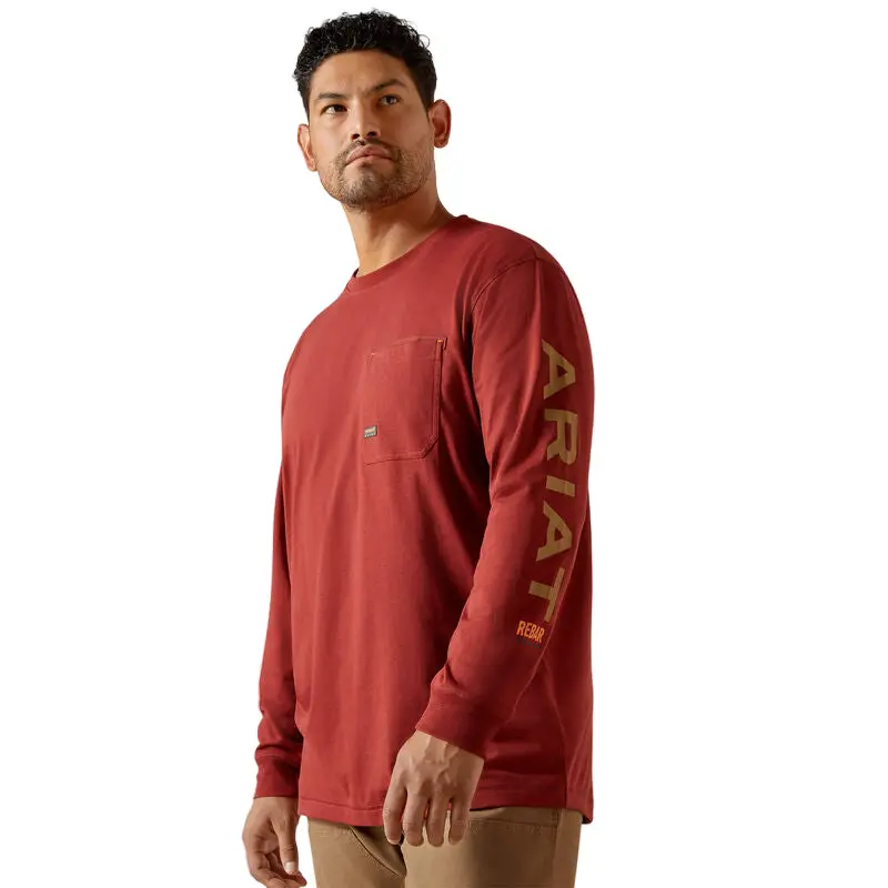 Workman Logo T-Shirt Long Sleeve, Russet Brown & Dijon 1