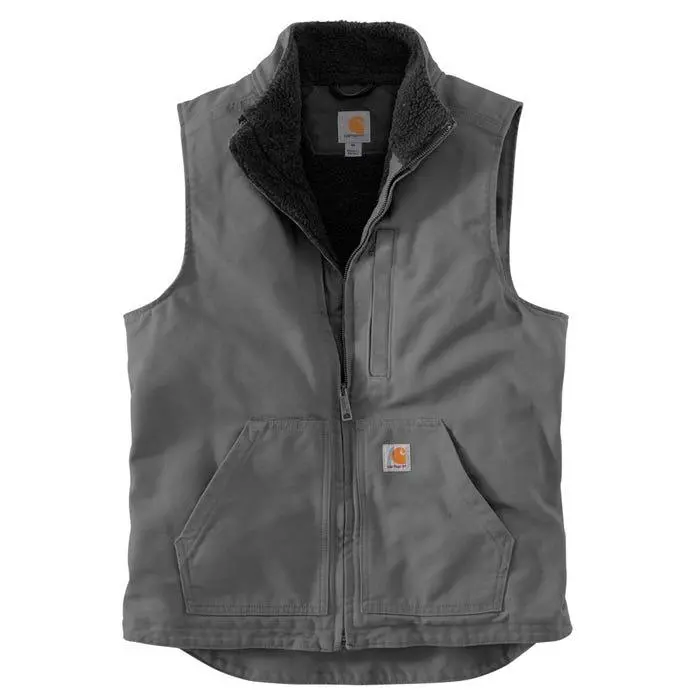 Washed Duck Sherpa Lined Mock Vest, Gravel 1