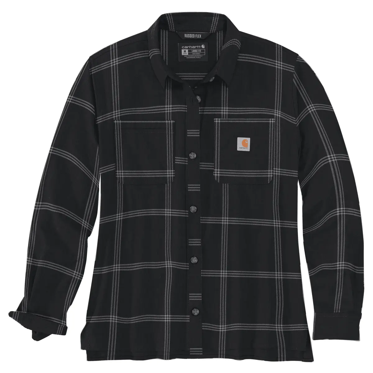 Women's Rugged Flex Loose Fit Midweight Flannel Long-Sleeve Plaid Shirt - Black 1