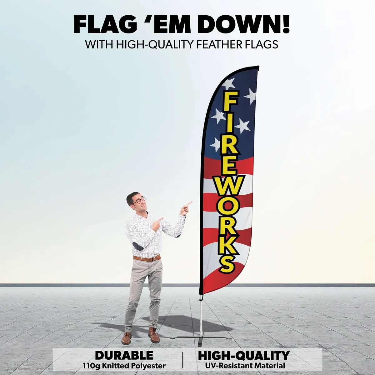 12Ft Fireworks Feather Flag Red White Blue 2