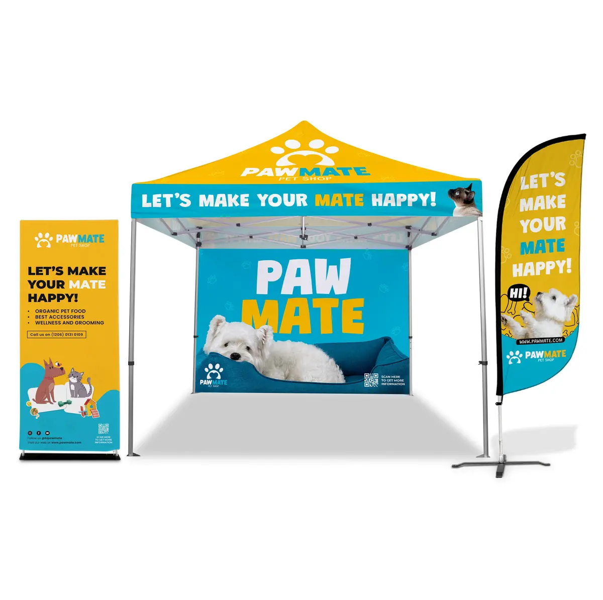 Custom Canopy Tent With Back Wall, Feather Flag & Banner Stand 1