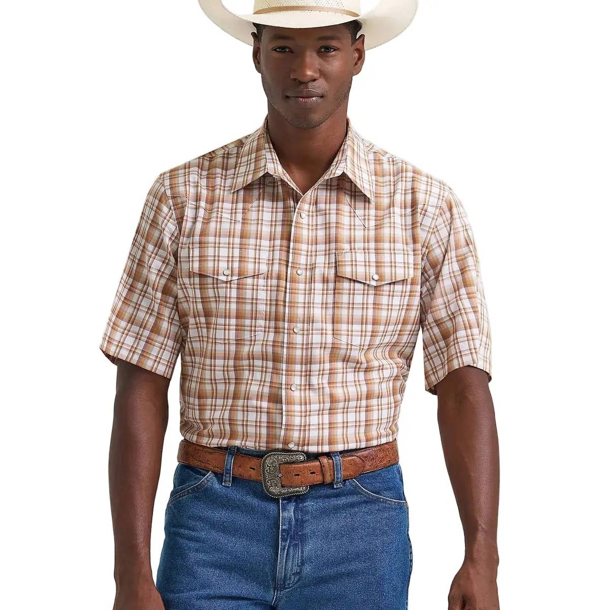 Wrangler® Wrinkle Resist Short Sleeve Shirt- Hay Brown 1