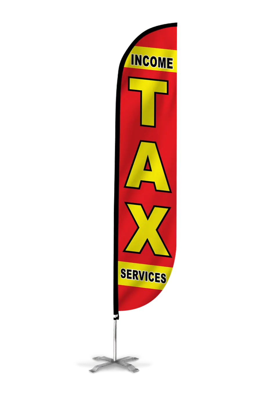 Income Tax Services Feather Flag In Red 1