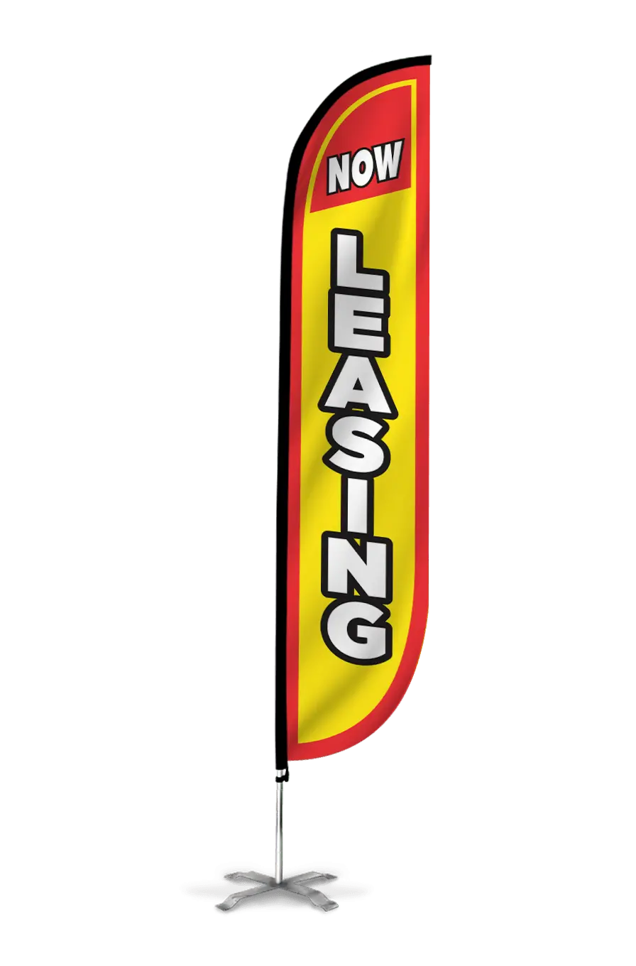 Now Leasing Feather Flag Yellow & Red 1