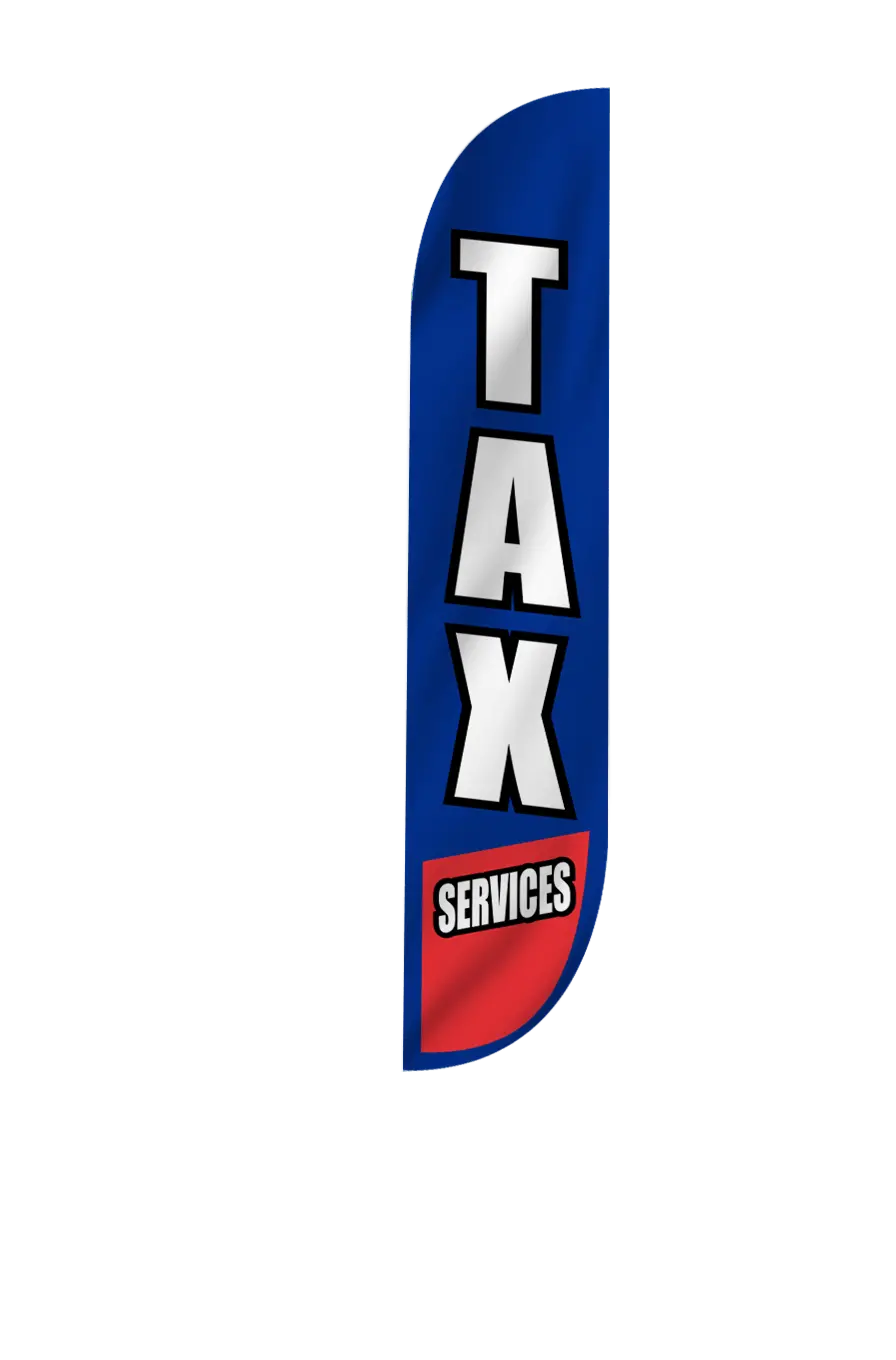 Tax Services Feather Flag In Blue & Red 2