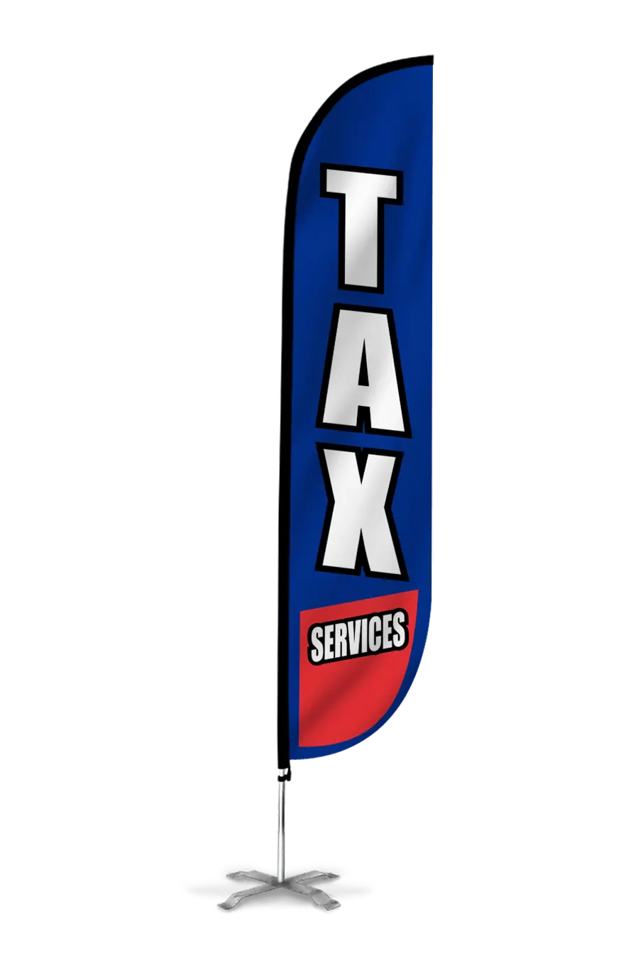 Tax Services Feather Flag In Blue & Red 1