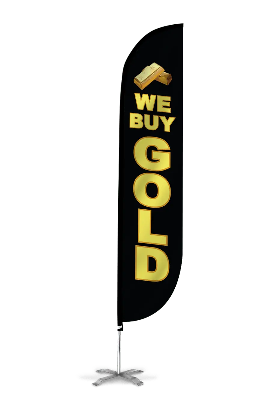We Buy Gold Feather Flag Black 1