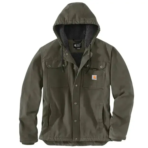 Men's Sherpa-Lined Utility Jacket - Relaxed Fit - Washed Duck, Moss 1