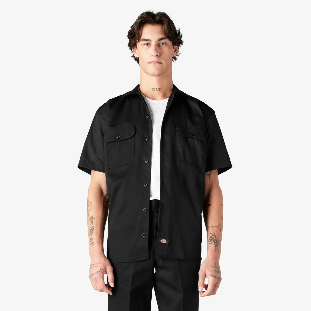 Short Sleeve Work Shirt, Black 1