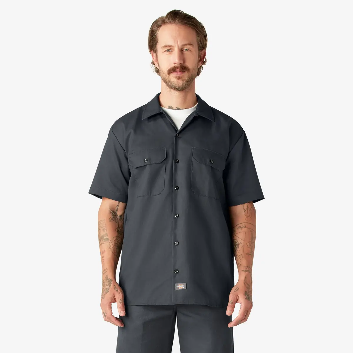 Short Sleeve Work Shirt, Charcoal Gray 1