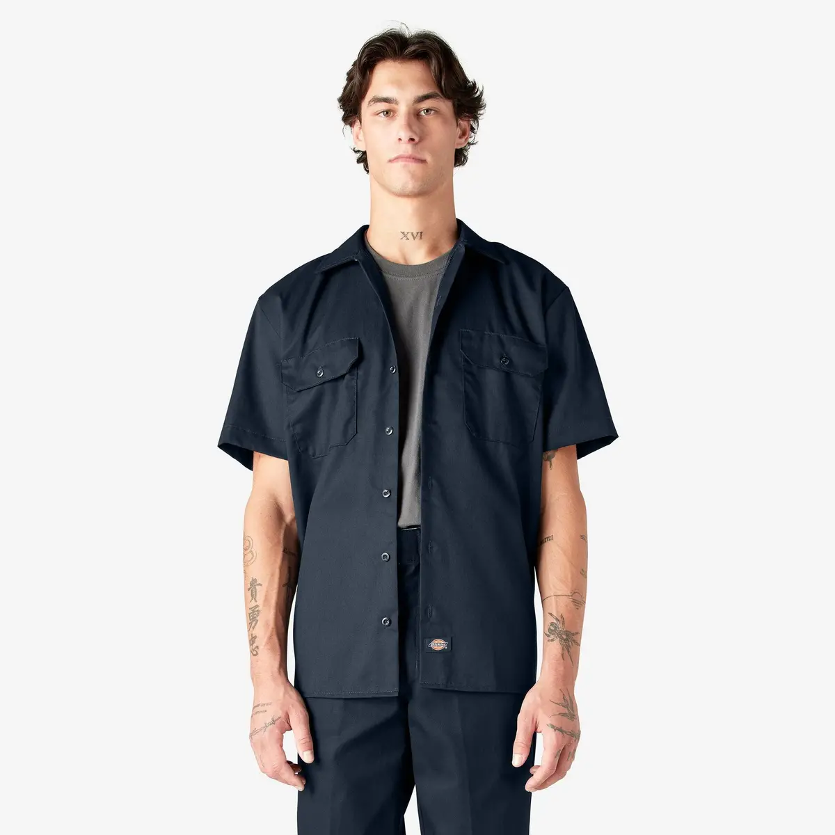 Short Sleeve Work Shirt, Dark Navy 1