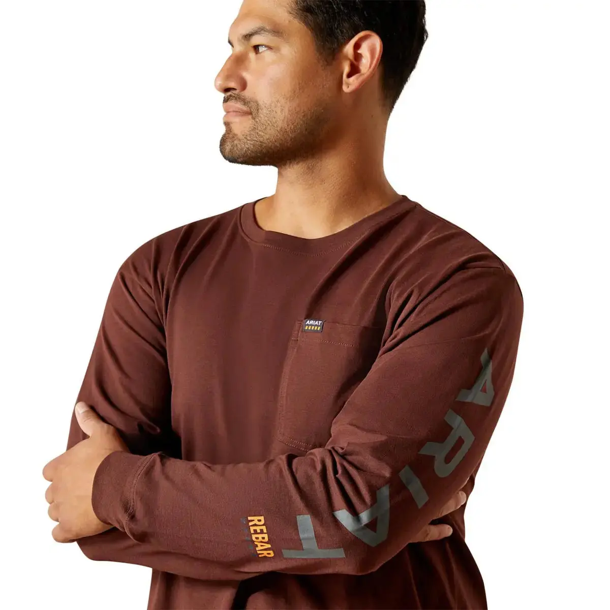 Cotton Strong Standard Logo Pocket Tshirt Ls- Bitter Chocolate/Charcoal 3