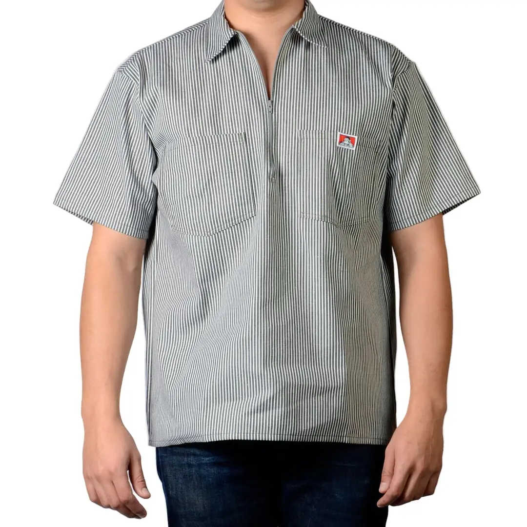 1/2 Zipper Short Sleeve Stripe, Green 1