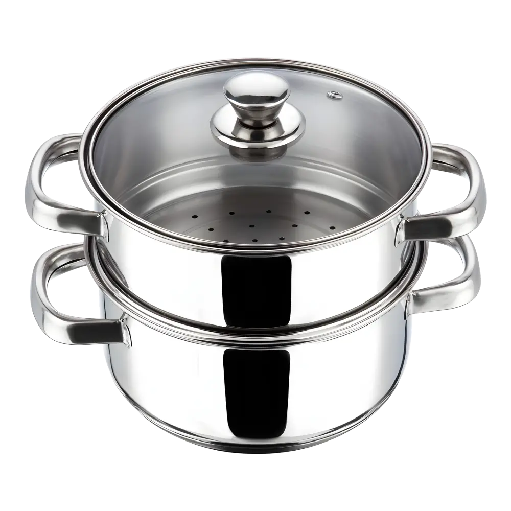Vinod 2 Tier Stainless Steel Steamer For Kitchen With Glass Lid | 2.5 Mm Thick Base | For Momos, Idli, Vegetables & More | Riveted Strong Handles | Induction & Gas Base 1