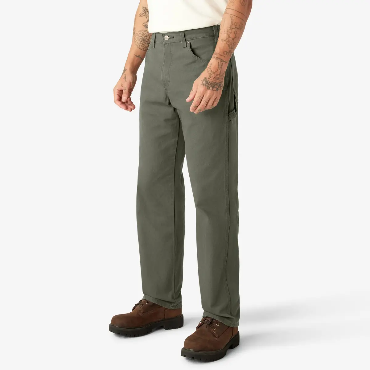 Relaxed Fit Heavyweight Duck Carpenter Pants, Rinsed Moss Green 3