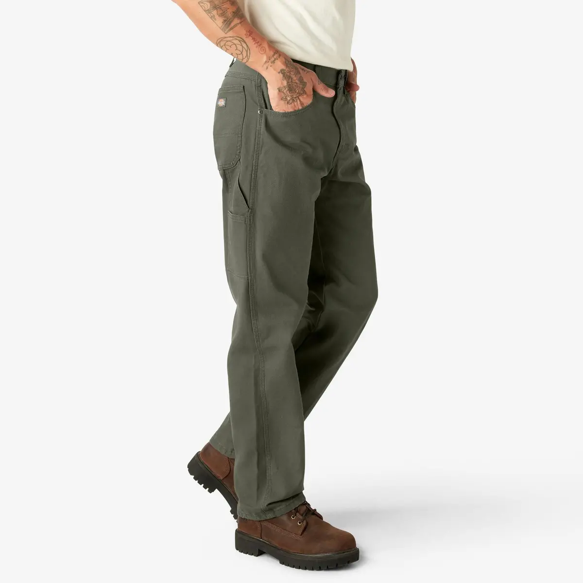 Relaxed Fit Heavyweight Duck Carpenter Pants, Rinsed Moss Green 4