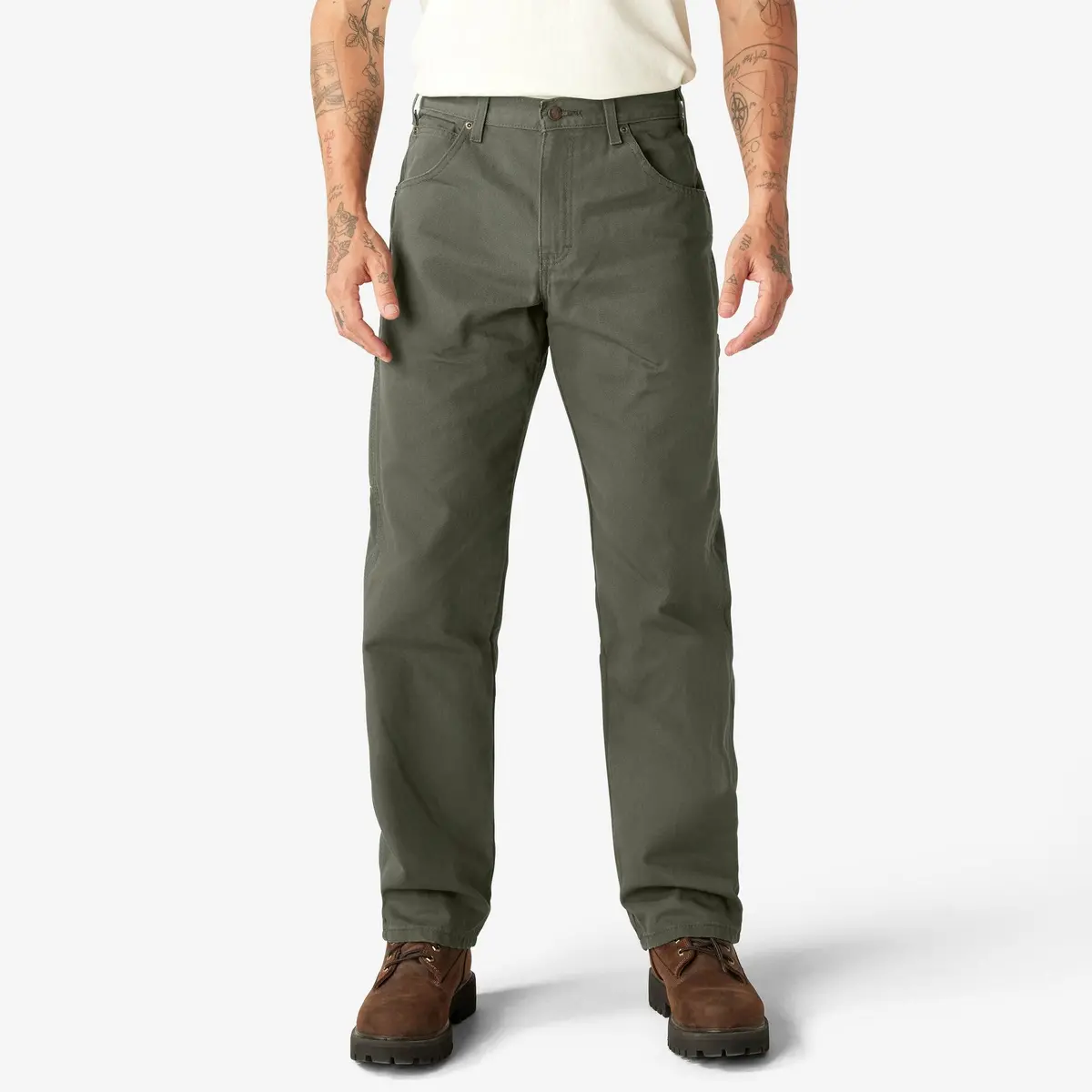 Relaxed Fit Heavyweight Duck Carpenter Pants, Rinsed Moss Green 1