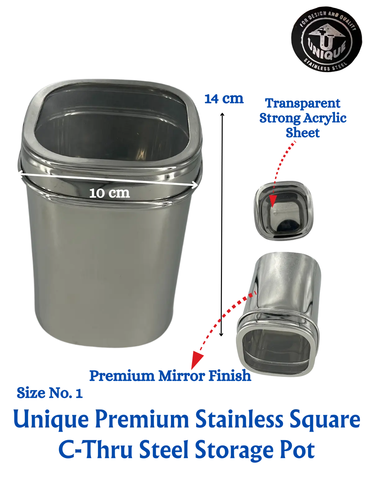 Unique Premium Stainless Square Steel Pot | Storage Container | See Thru | Mirror Polish | Kitchen Items Food Storage 1