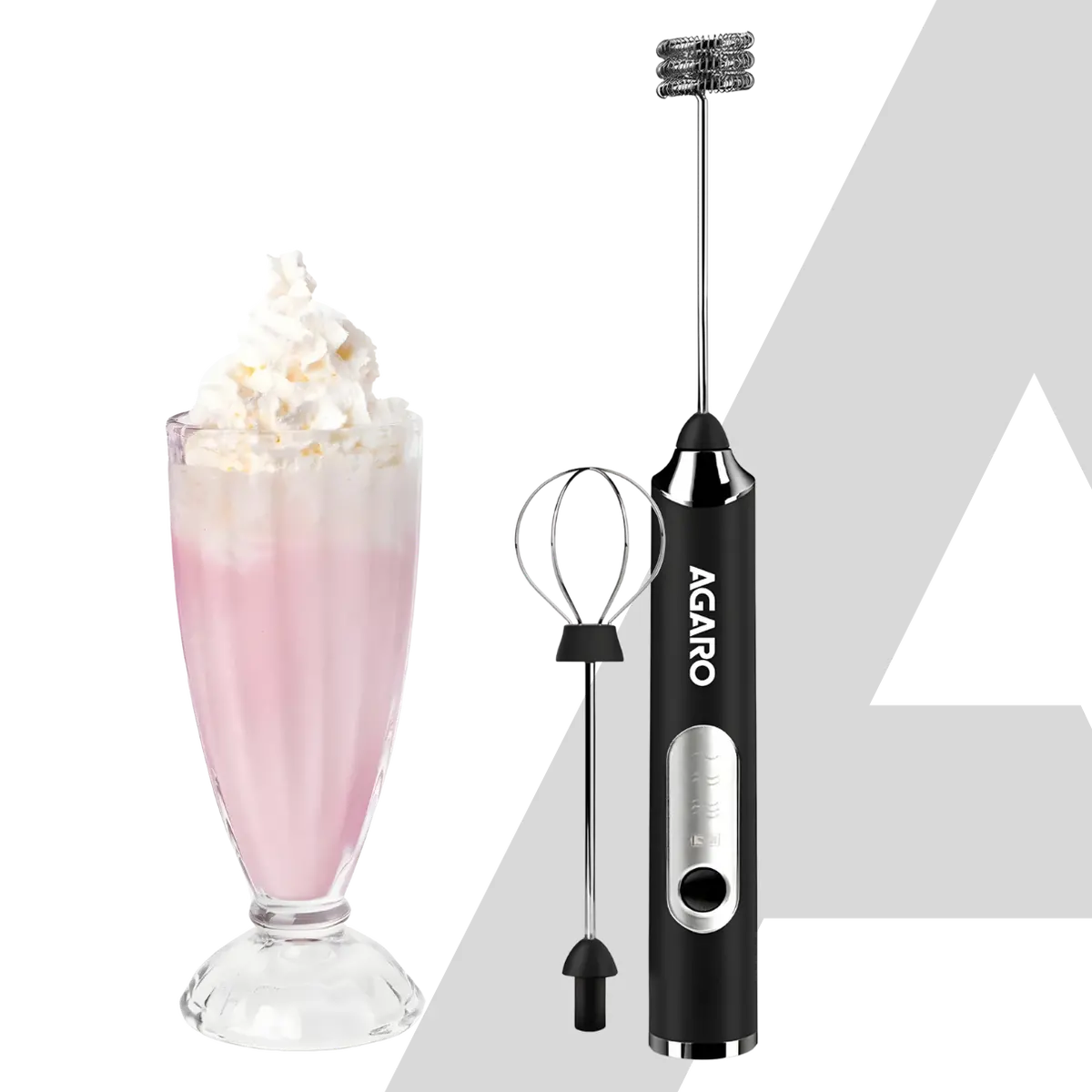 Agaro Royal Milk Frother, 3-Speed Electric Frother For Coffee With Whisk And Frother, Frother Mixer, Stand-Up Design, For Cream (Whisk Milk Frother), Rechargeable, Stainless Steel 1