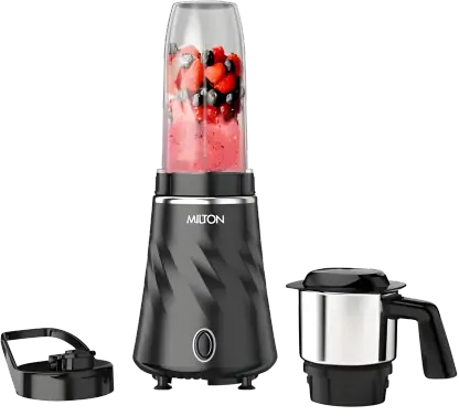 Milton Miniq Mini Mixer Grinder Blender Smoothie Maker, Isi Certified, Over Load Protector, Htlv 350W Motor, 2 Jar, Rust Resistant, Anti Skid Feet, Masala Grinder, Chutney Blender, Black/Blue 1