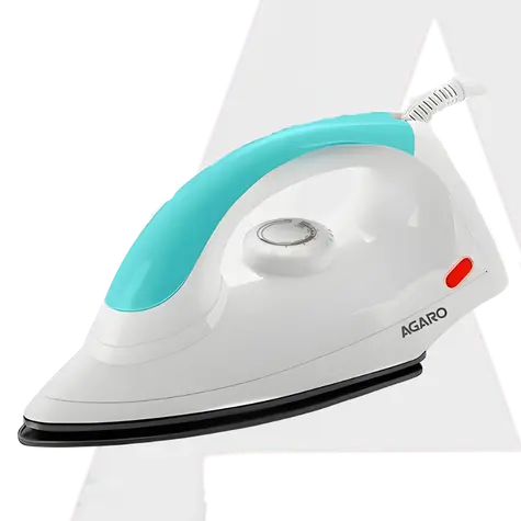 Agaro Grand Electric Dry Iron, 1000W, Non- Stick Coated Sole Plate, Fast Heating, Removes Wrinkle, Creases, Green & White 1
