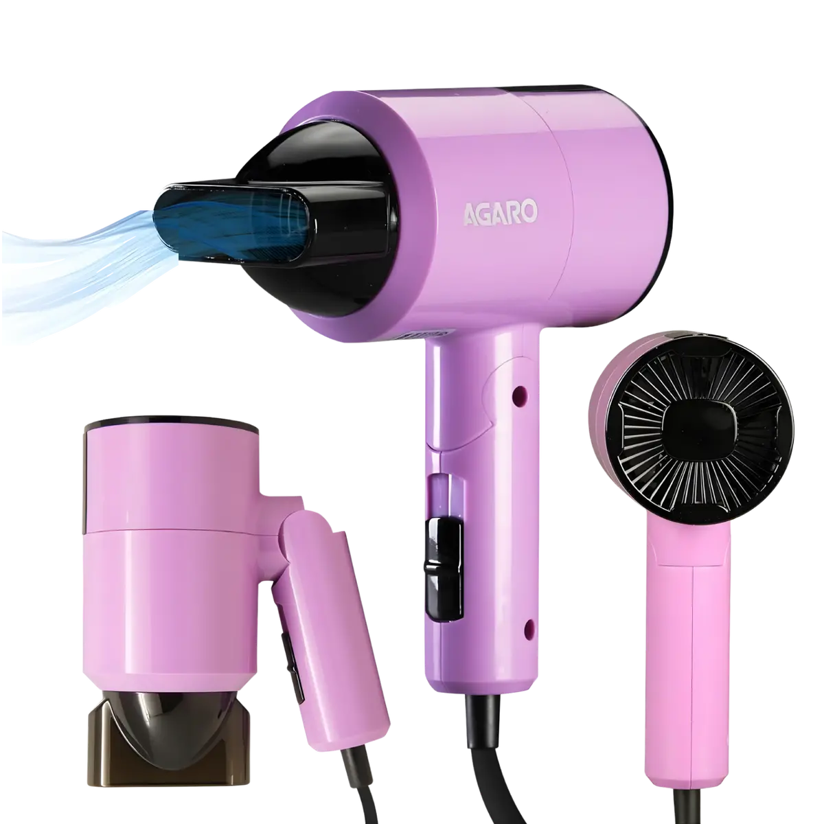 Agaro Hd-1211 Hair Dryer 1100 Watts, 2 Heat Speed And Cool Mode, Foldable (Compact In Size), Purple 1