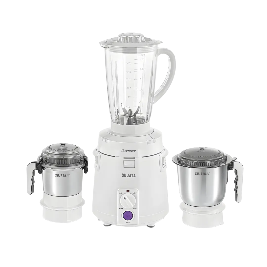 Sujata Supermix Mixer Grinder|900 Watts Double Ball Bearing Motor|22000 Rpm|Non-Stop 90 Mins Running|3 Jars Including 1750 Ml Blender, 1000 Ml Grinder, 500 Ml Chutney Jar| White 1