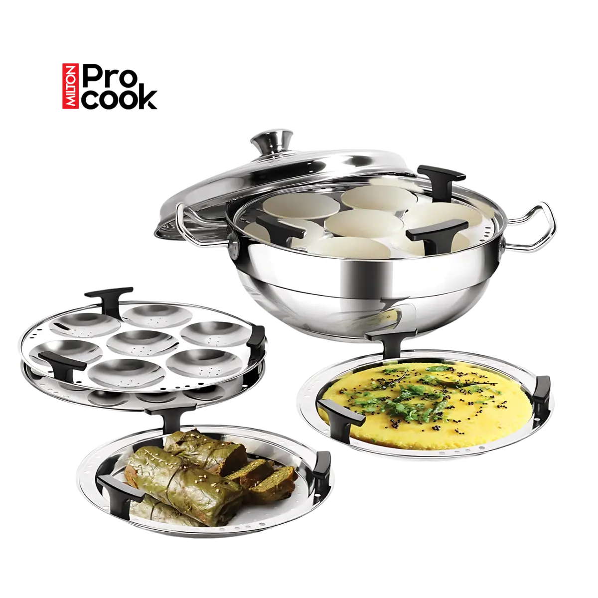 Milton Procook Multi Kadhai With Lid | Idli, Dhokla Maker, Steamer | Induction & Gas Friendly 1