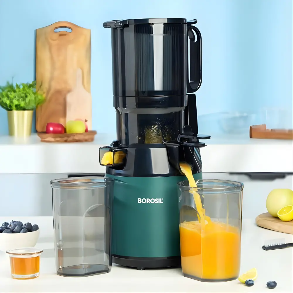 Borosil Borosil Vita Rich Slow Juicer | 250 Watts, 1.5 Ltr Wide Mouth Hopper | 1 Ltr Jug & Pulp Collector With Anti Drip Tap | Reverse Function For Pulp Cleaner, Auto Cut-Off For Safety | 2 Years Warranty 1