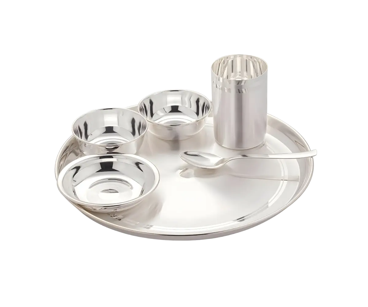 Silverglow Stainless Steel Silver Dinner Set Of 6 Pcs, Pure-Silver Plated Luxury Dinnerware Set, Festival/Wedding Return Gift, Hotel, Restaurant Dining Set 1
