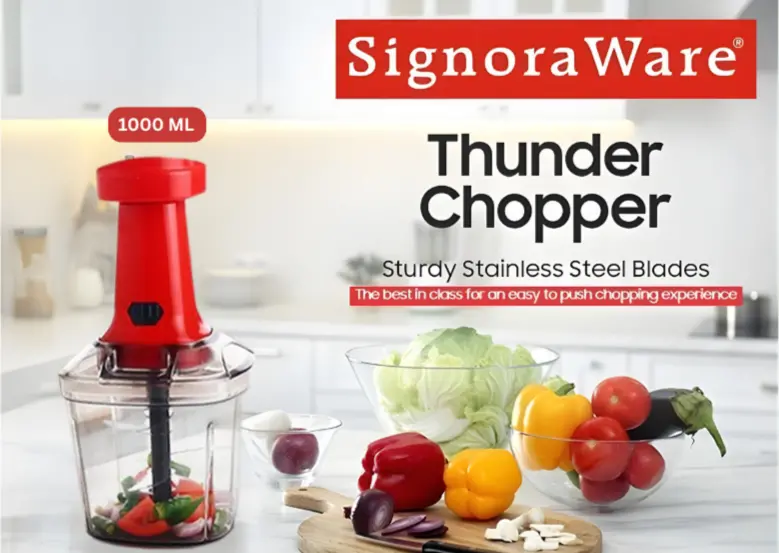 Signoraware Thunder Chopper Big 1000 Ml (6 Blade) | Hand Press Vegetable And Fruit Cutter Chopper Easy Push And Close Button 2