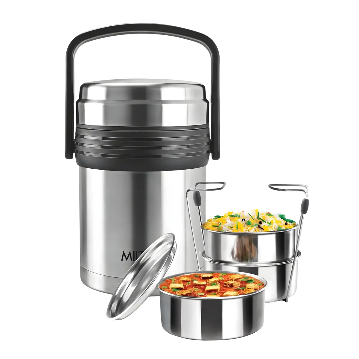 Milton Galore Thermosteel Tiffin Set Of 3 Containers, 370 Ml Each | Carry Case | Easy To Carry | Hot & Cold | Rust Proof 1