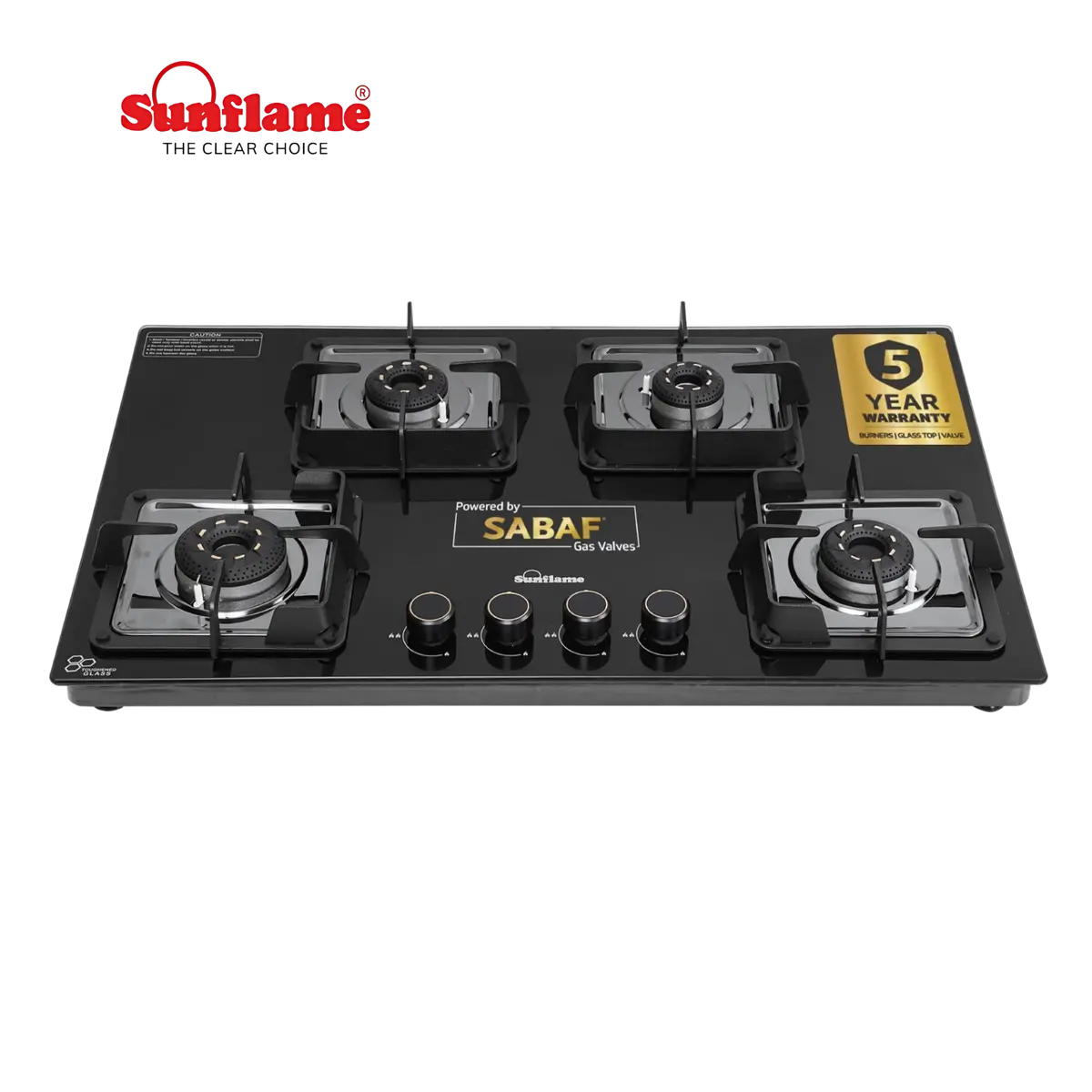 Sunflame 4 Burner Ultra-Slim Open Countertop Hob 80 Cm Wide | Italian Sabaf Valve | 5-Year Glasstop, Burners & Valve Coverage 1