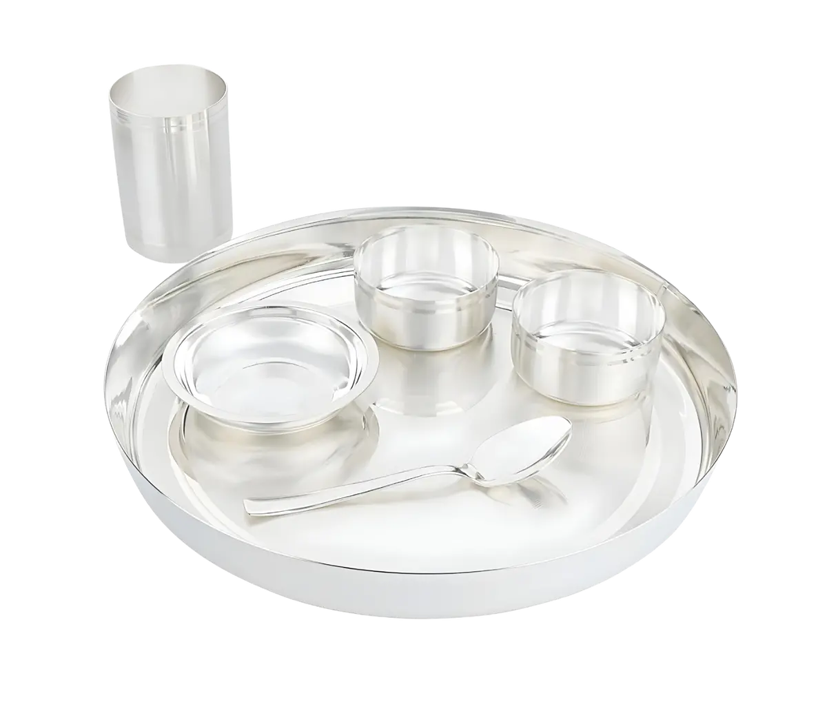 Silverglow Stainless Steel Silver Dinner Set Of 6 Pcs, Pure-Silver Plated Luxury Dinnerware Set, Festival/Wedding Return Gift, Hotel, Restaurant Dining Set 2