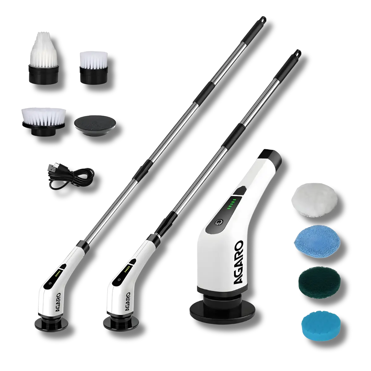 Agaro Royal Electric Spin Scrubber, Cleaning Brush Scrubber For Home, 400 Rpm/Min, 8 Replaceable Brush Heads, 90 Min Work Time, 3 Adjustable Size, 2 Adjustable Speeds, For Bathroom, Floor Tiles, White 1