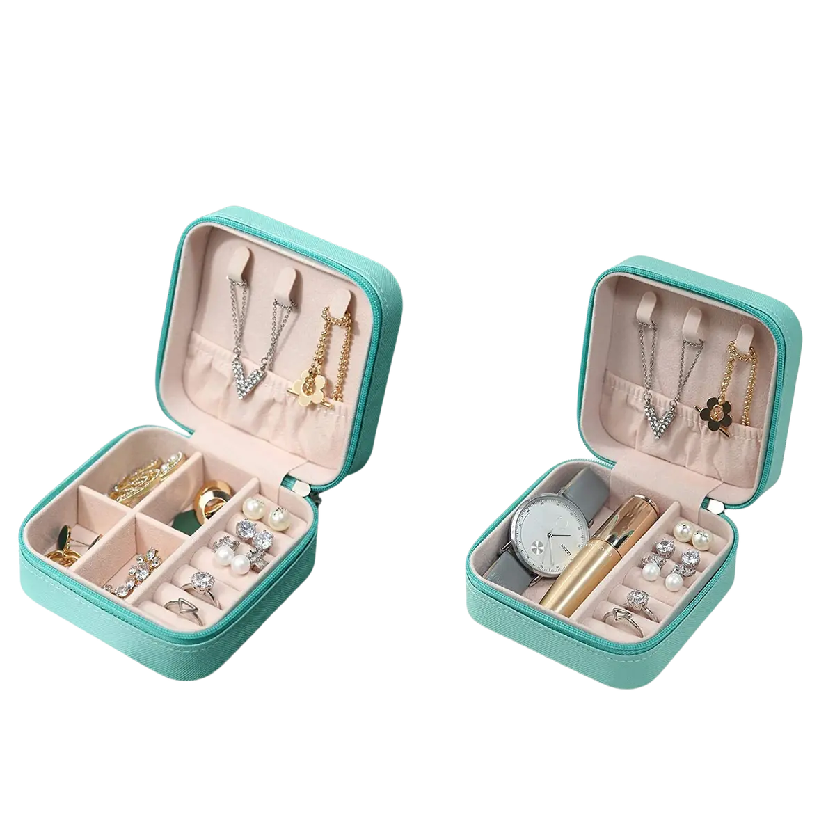 Jewellery Organiser Pu Leather Zipper | Dividers Container For Rings, Earrings, Necklace 2