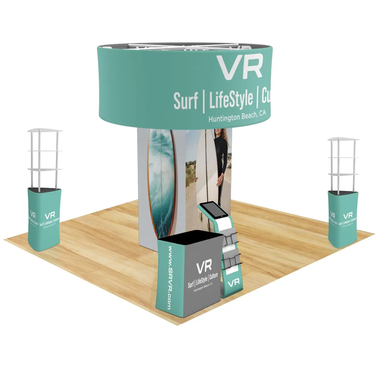 Trade Show Display Tower With Shelves & Media Stand 1